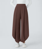 Pantalon décontracté harem uni côtelé, taille haute, avec poches