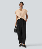 Blouse esprit bureau oversize défroissage facile, col V et manches courtes