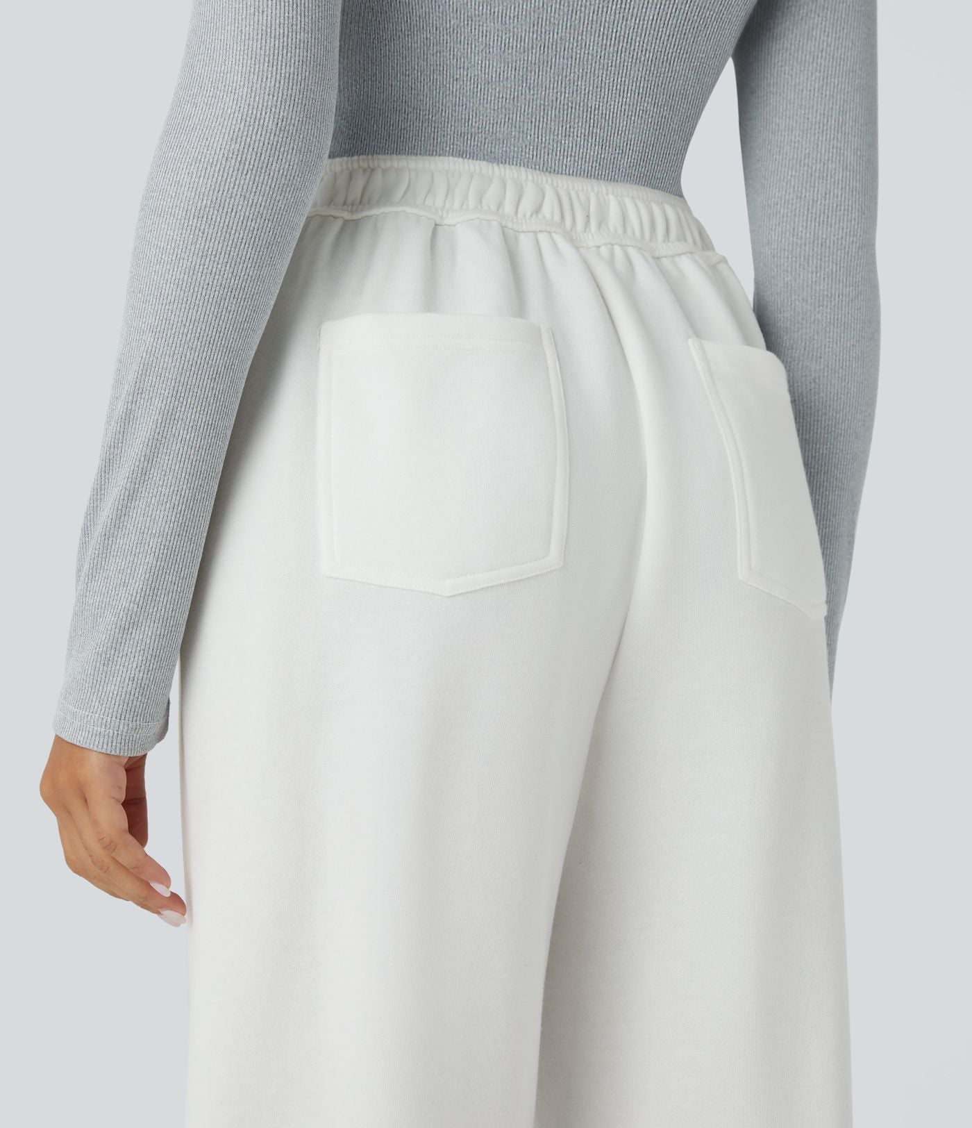 Pantalon Jogging en Fleece Thermique Jambe Droite Boutons Taille Haute Plusieurs Poches
