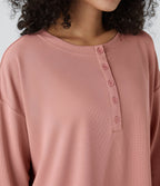 Sweatshirt Casual Waffle à Boutons Devant avec Trou Pouce et Fente