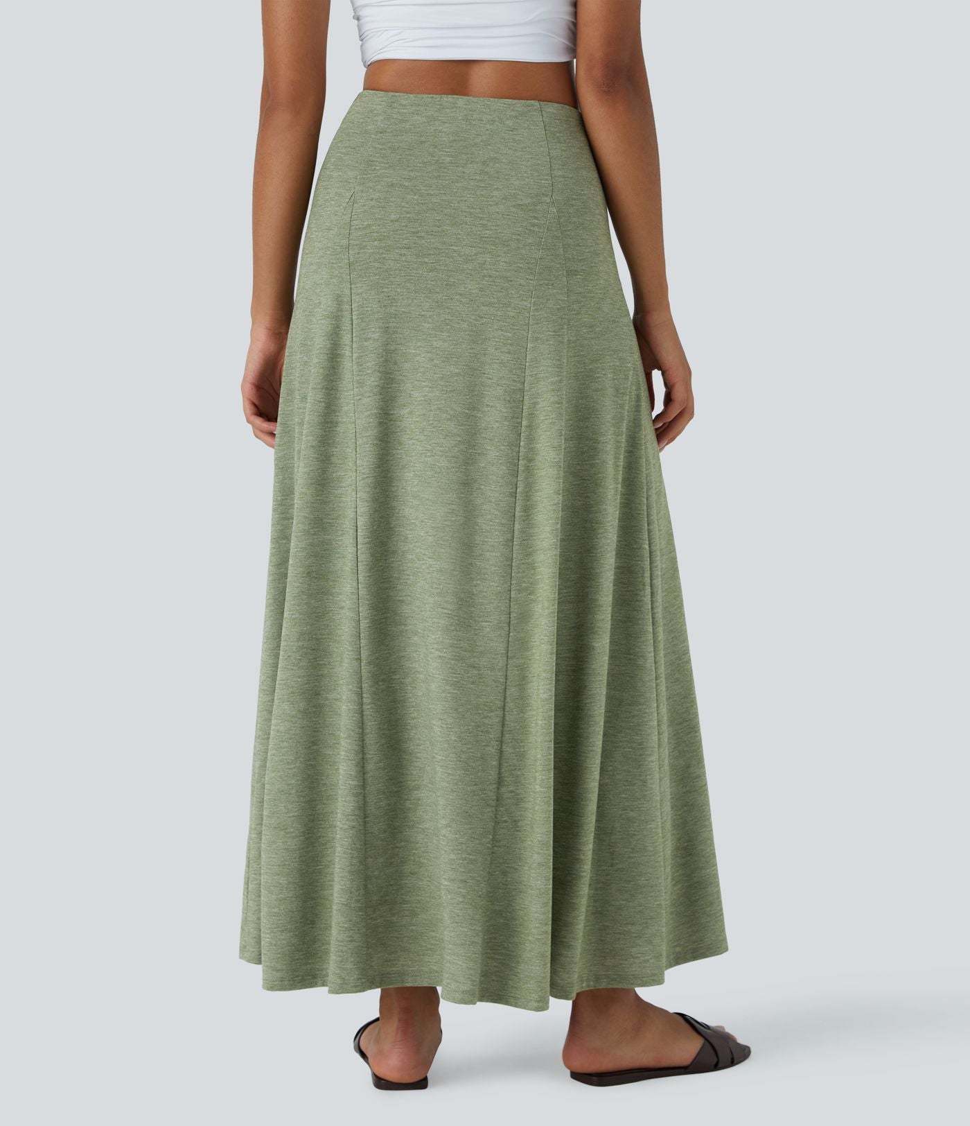 Jupe Évasée Casual Longue Fermeture Éclair Latérale Taille Haute