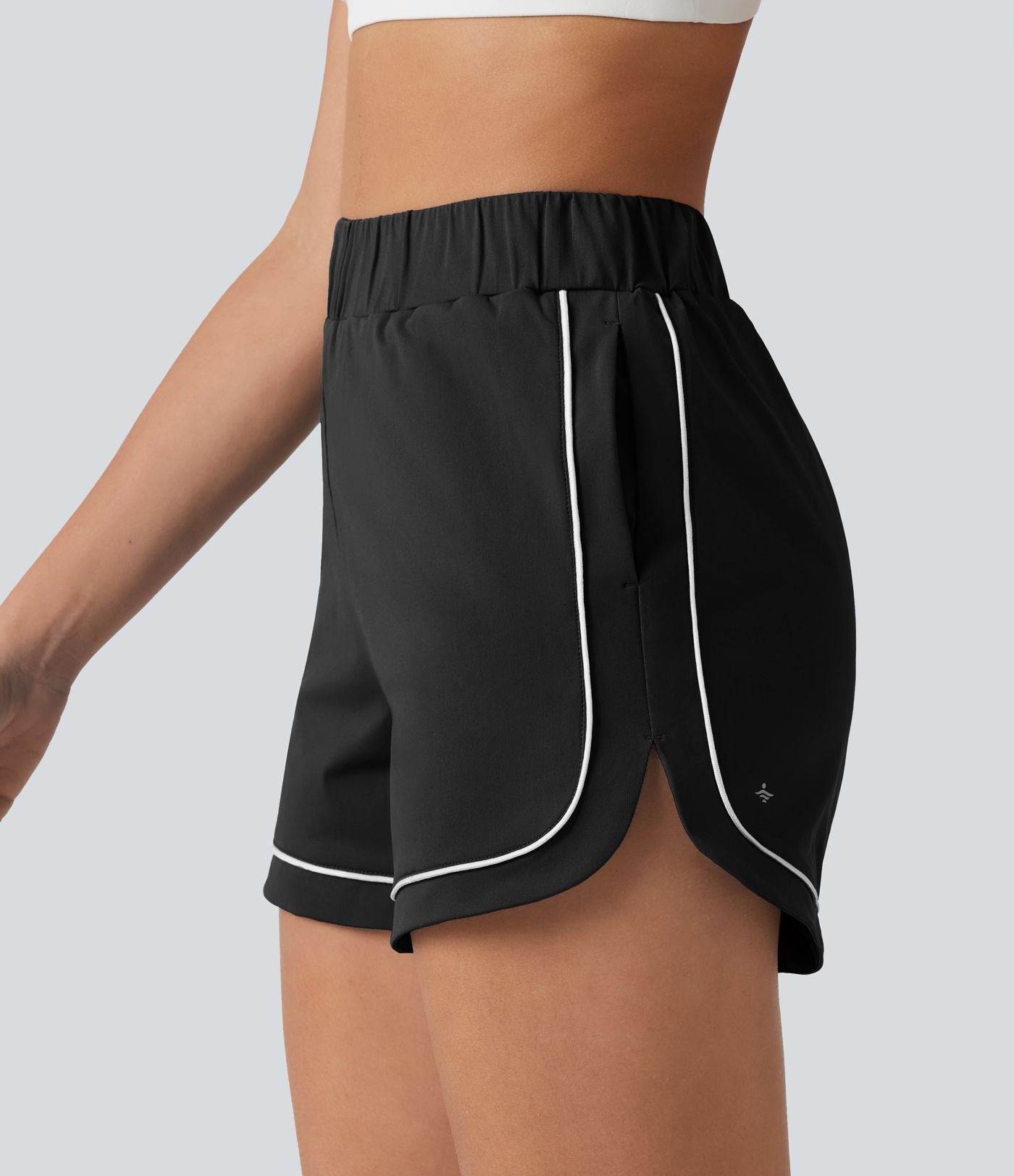 Short de yoga ample taille haute colorblock à bande latérale 7,5 cm avec poches
