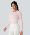 Top de sport yoga ajusté côtelé maille col rond manches longues