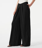 Pantalon ample décontracté effet lin, taille moyenne, à poches
