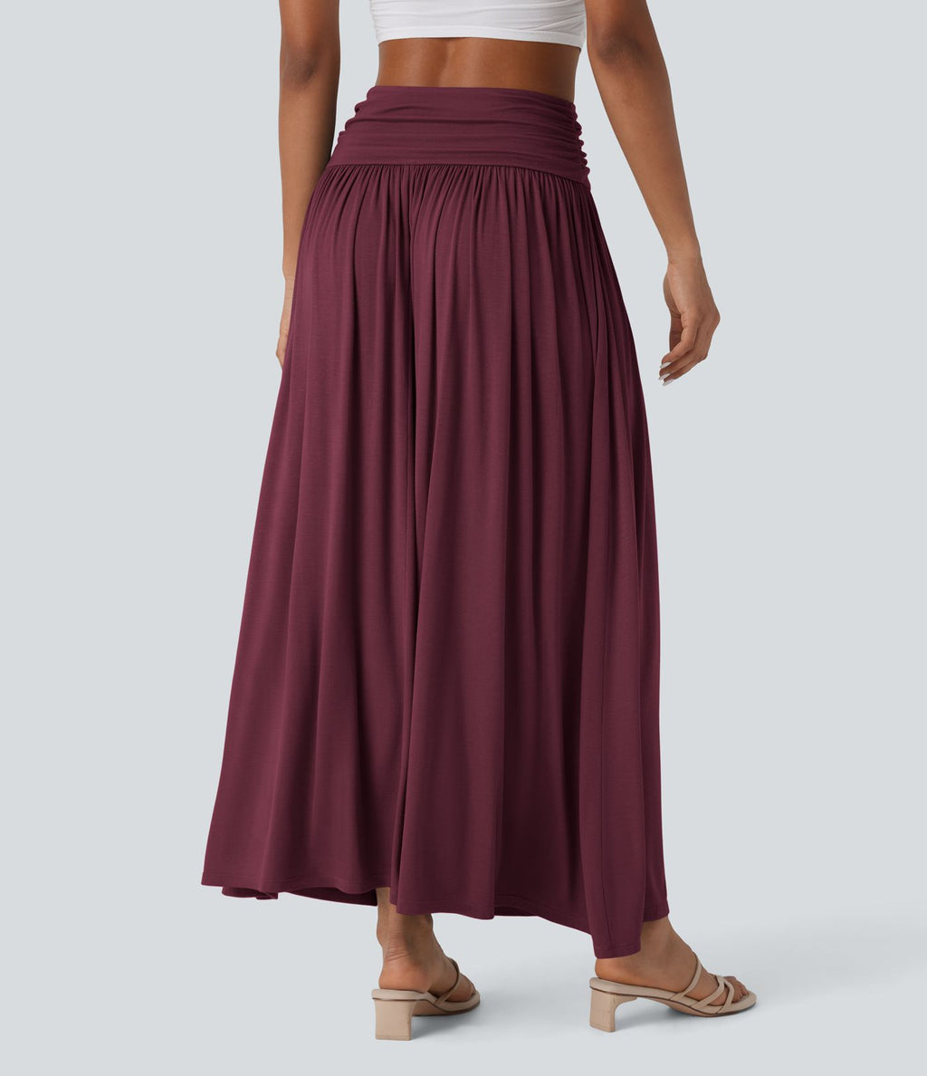 Jupe longue fluide froncée taille haute