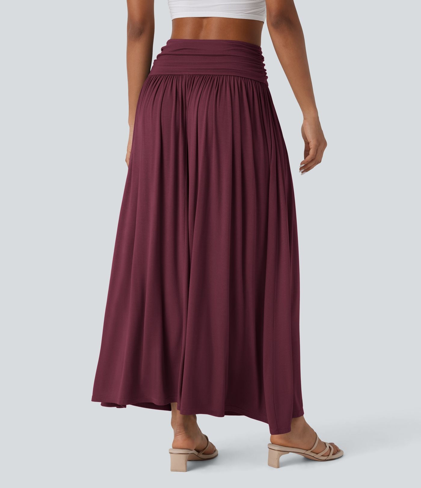 Jupe longue fluide froncée taille haute