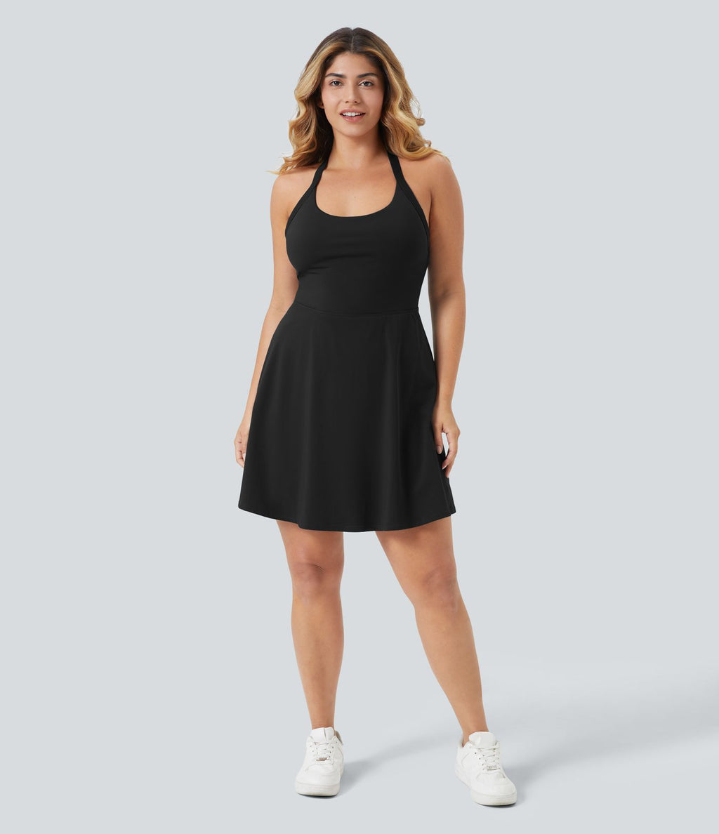 Robe longue de danse évasée à dos ouvert avec torsade grandes tailles et short intégré - Édition Easy Peasy