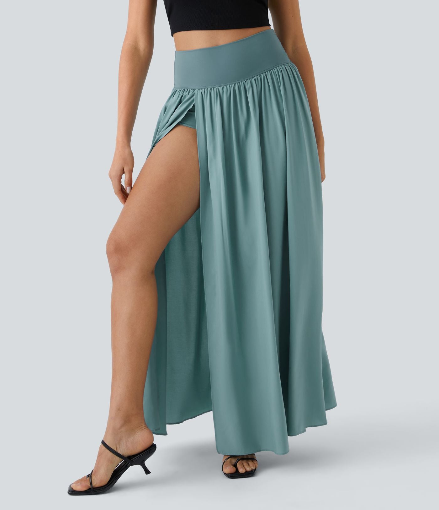 Breezeful™ Jupe Taille Haute Casual Maxi Séchage Rapide Fluide Fente Plissée 2 en 1