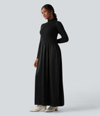Robe pull longue tailleur col montant manches longues