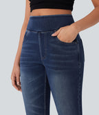 Leggings capri Halara Flex™ en jean extensible tricoté à taille haute et poches