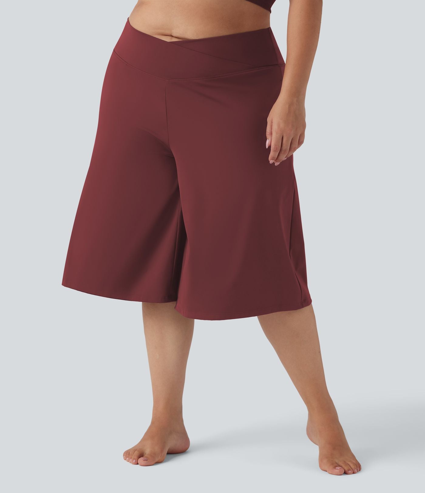 Pantalon corsaire grande taille large SoftlyZero™ Airy taille haute croisée effet frais InstantCool avec poches