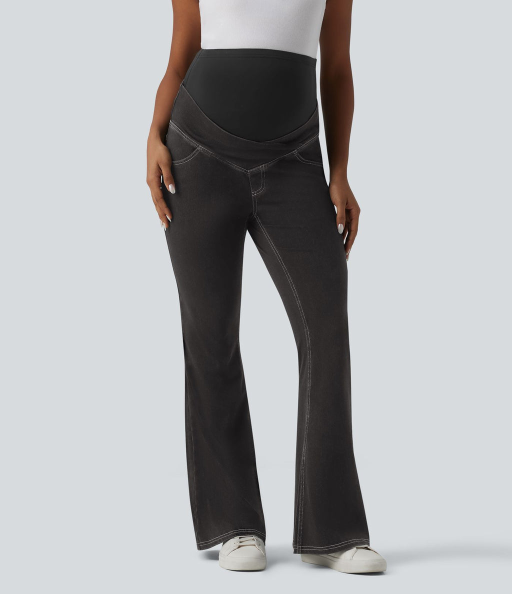 Halara Flex™ Jean évasé décontracté de maternité taille très haute croisé avec poches
