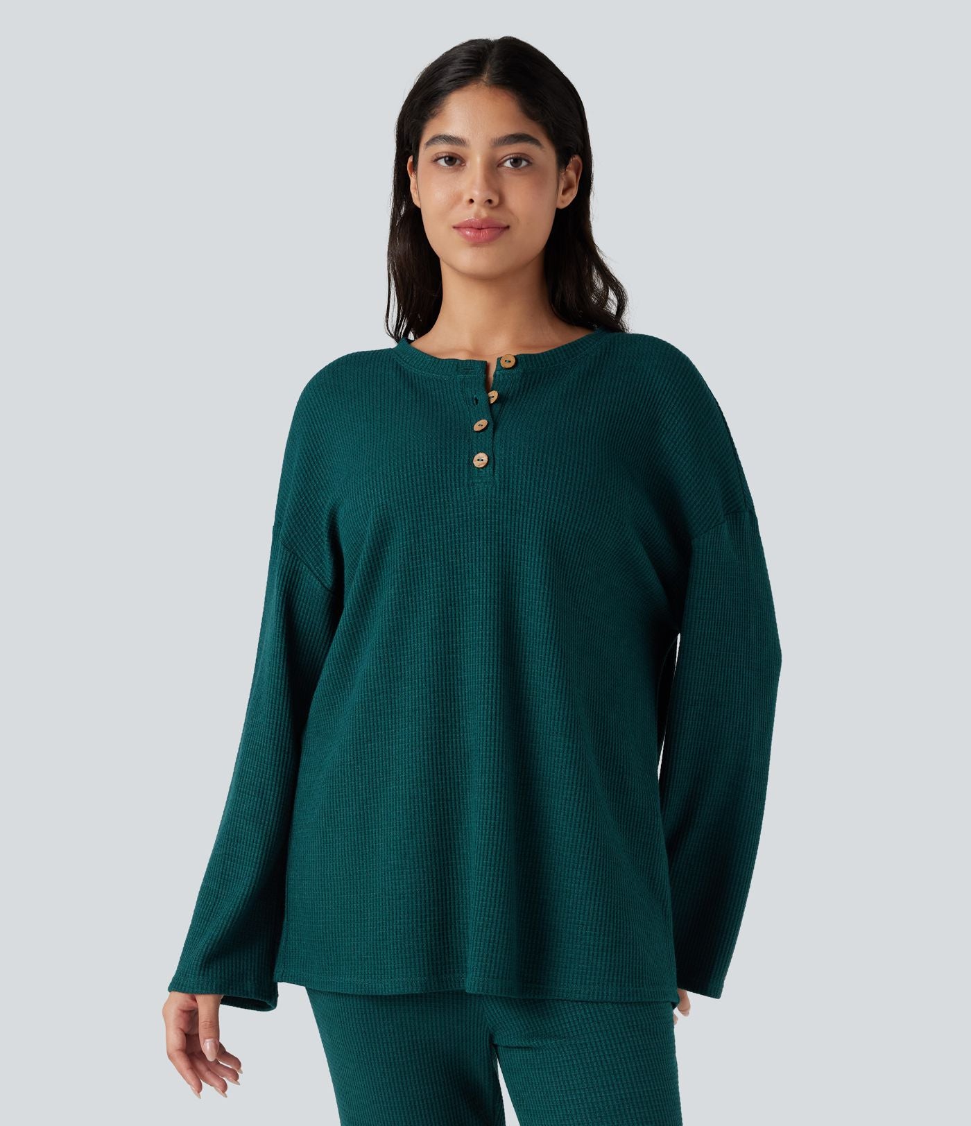 Top détente col henley manches longues gaufré