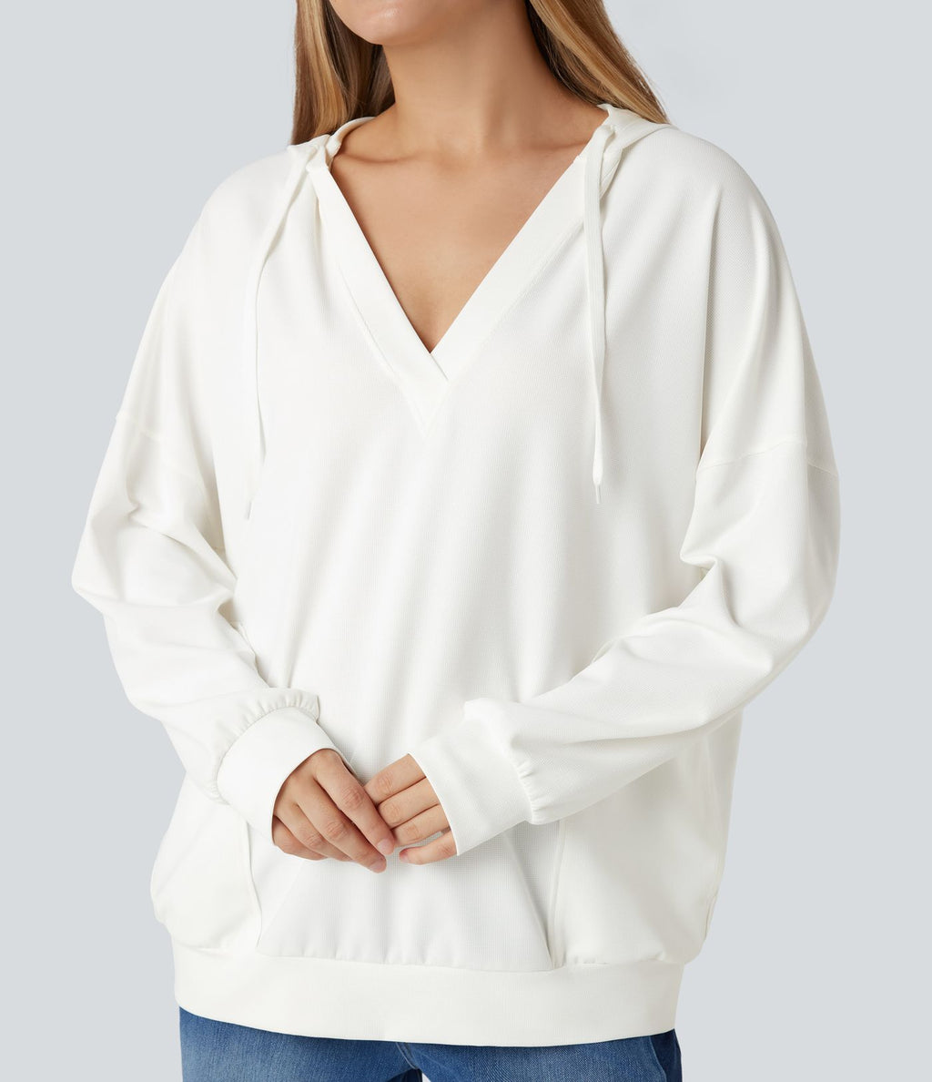 Sweat-shirt à capuche col V manches longues coupe décontractée avec poches