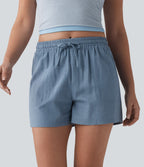 Short casual lin taille mi-haute avec cordon de serrage et poches