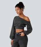 Sweatshirt casual court une épaule manches longues