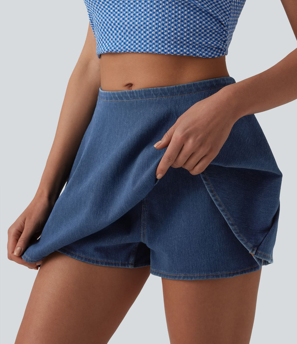 Halara Flex™ Jupe-short casual en jean trapèze taille mi-haute