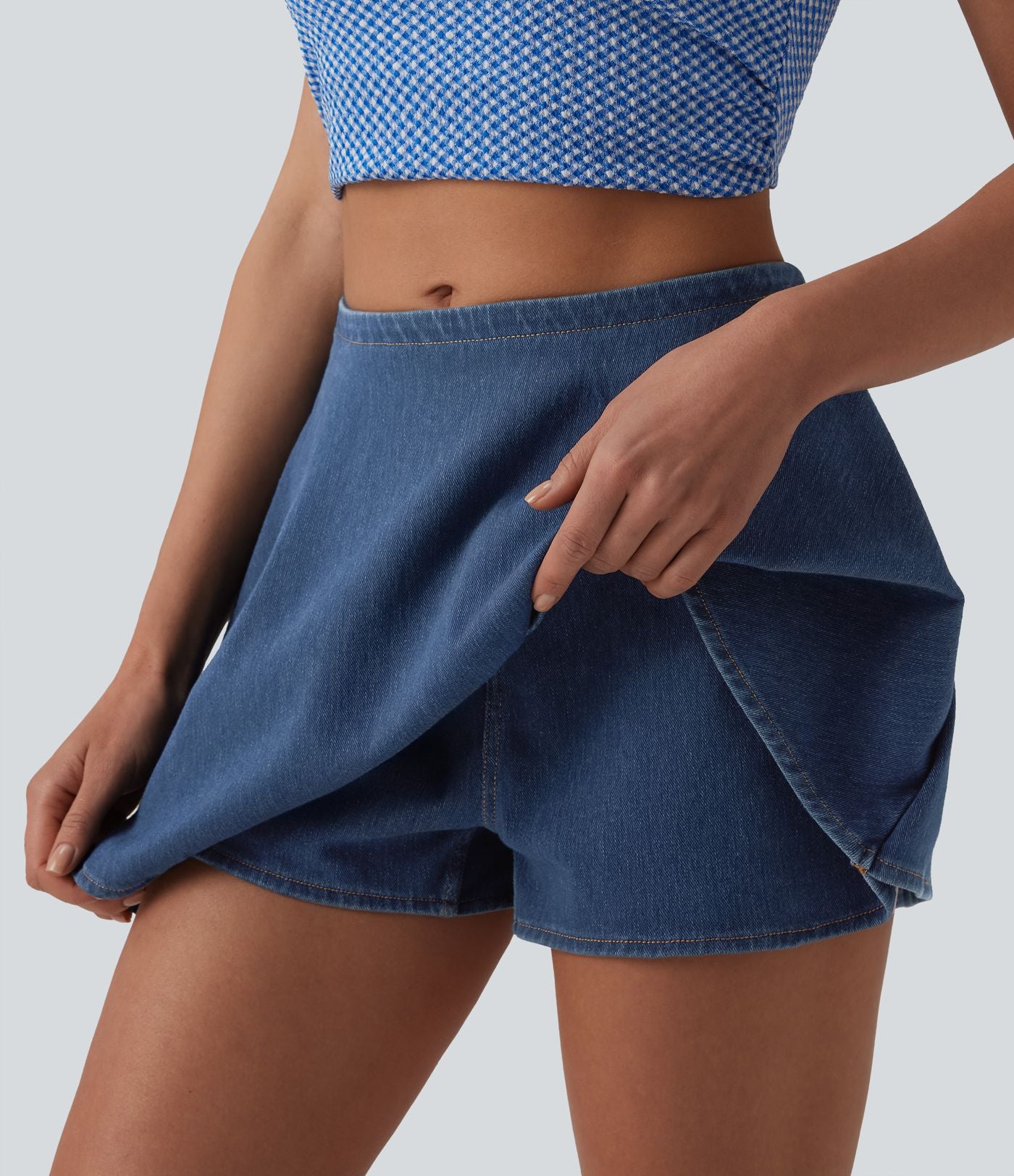 Halara Flex™ Jupe-short casual en jean trapèze taille mi-haute