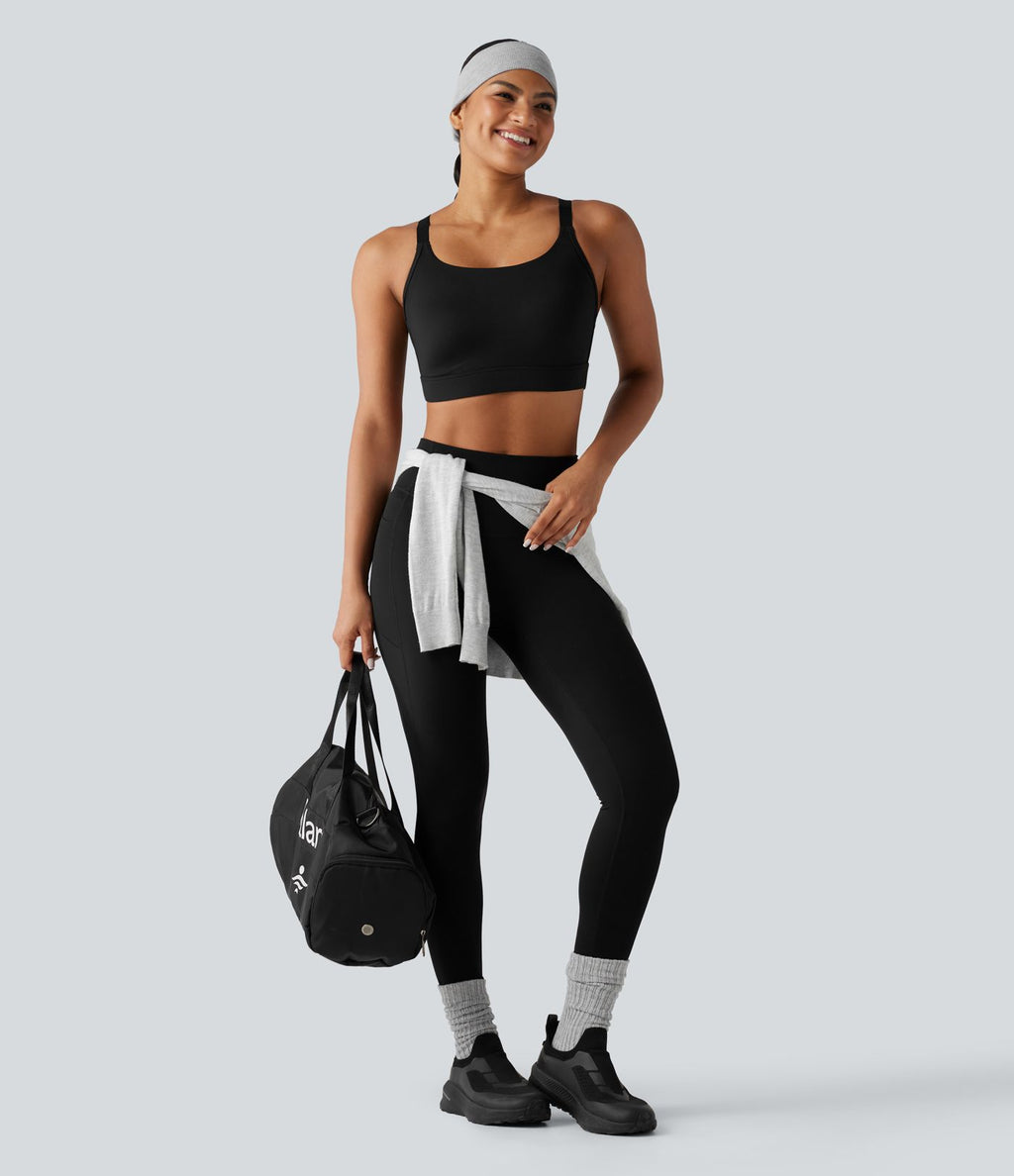 Brassière de sport d'entraînement maintien moyen col U dos nu avec boucle ajustable et [coque moulée 3D]