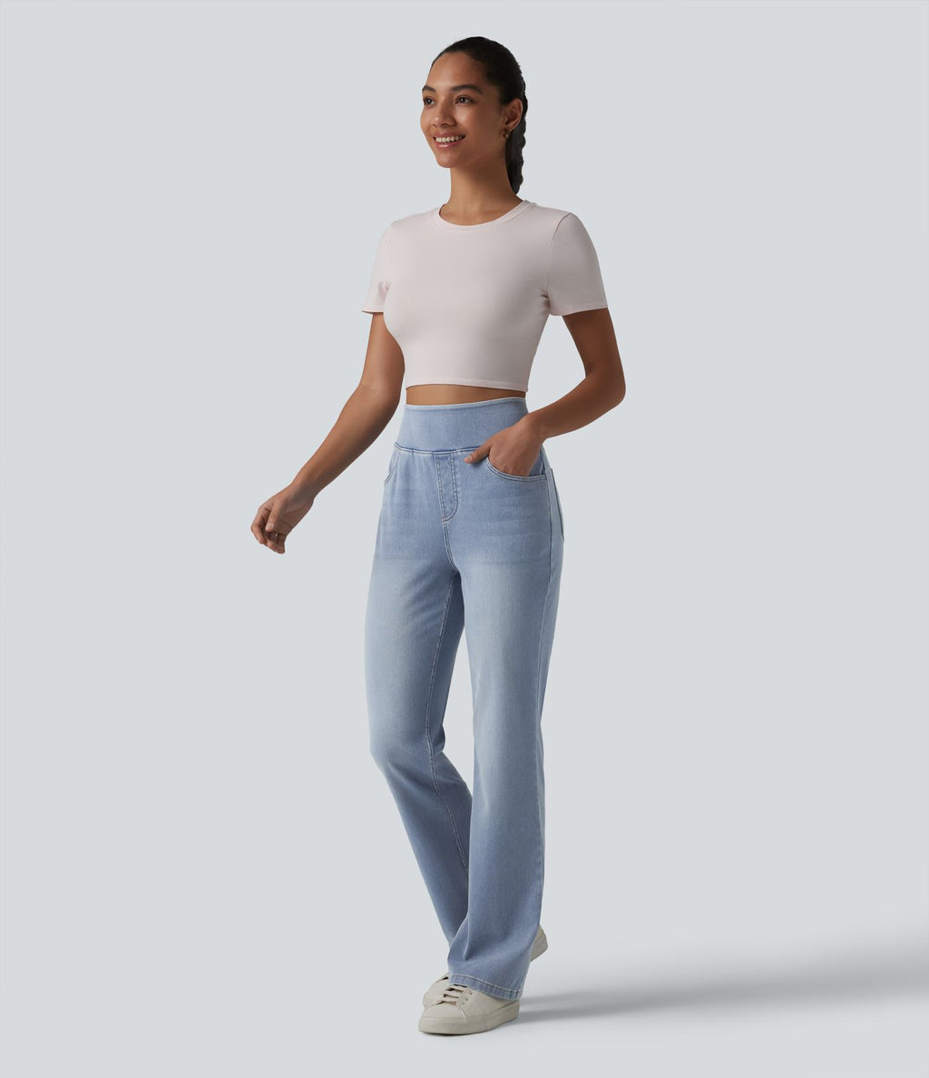 Jean Halara Flex™ Curvy taille haute bootcut délavé décontracté avec poches
