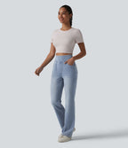 Jean Halara Flex™ Curvy taille haute bootcut délavé décontracté avec poches