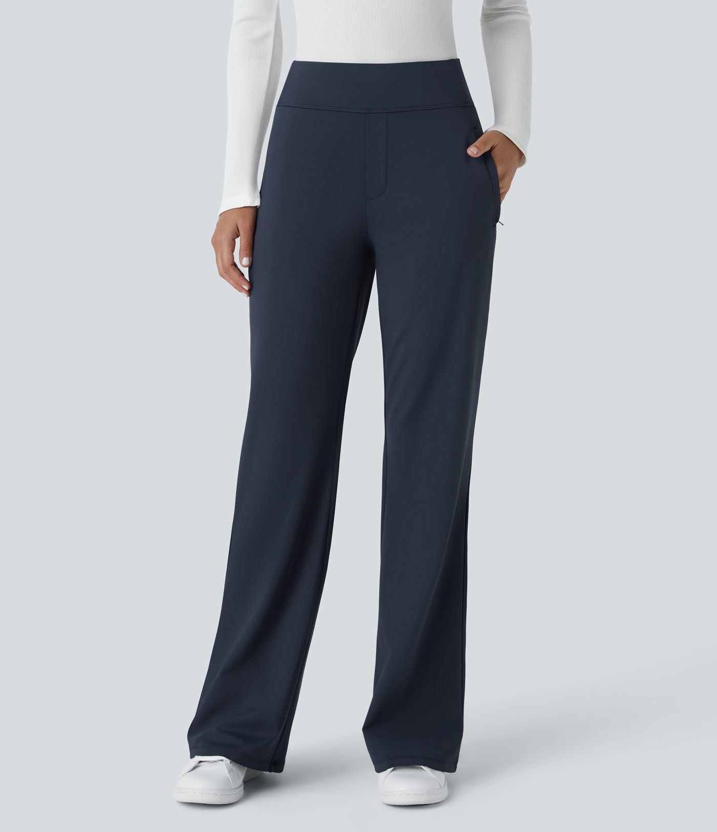 Pantalon tailleur évasé taille mi-haute Halara Flex™ DayStretch avec zip latéral et poches