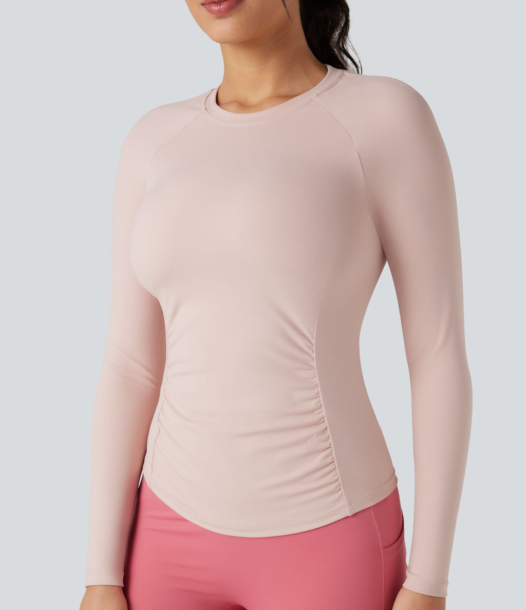Top de sport yoga ajusté col rond manches longues raglan