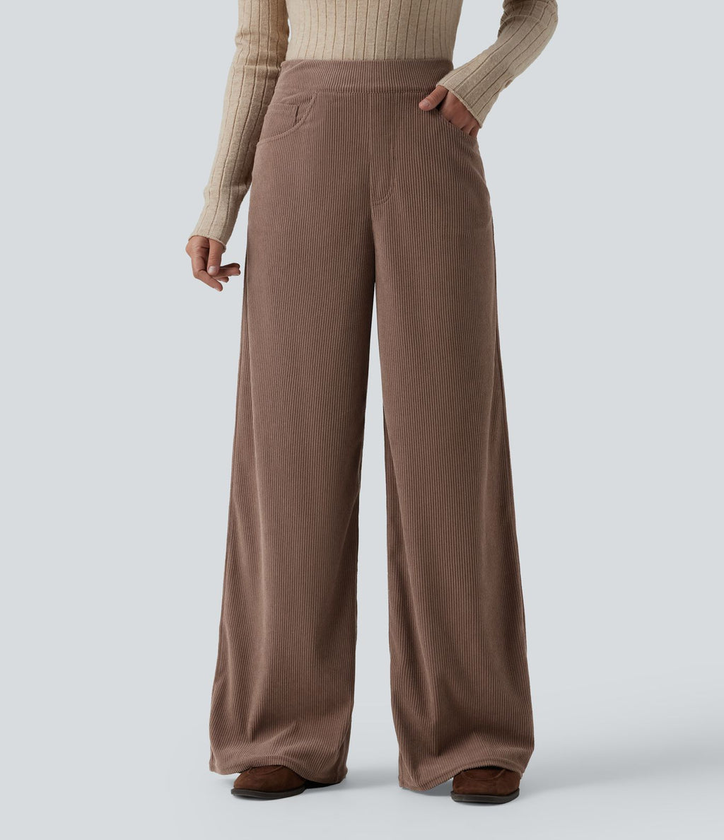 Pantalon velours côtelé tailleur et large Halara Flex™, taille haute, avec poches