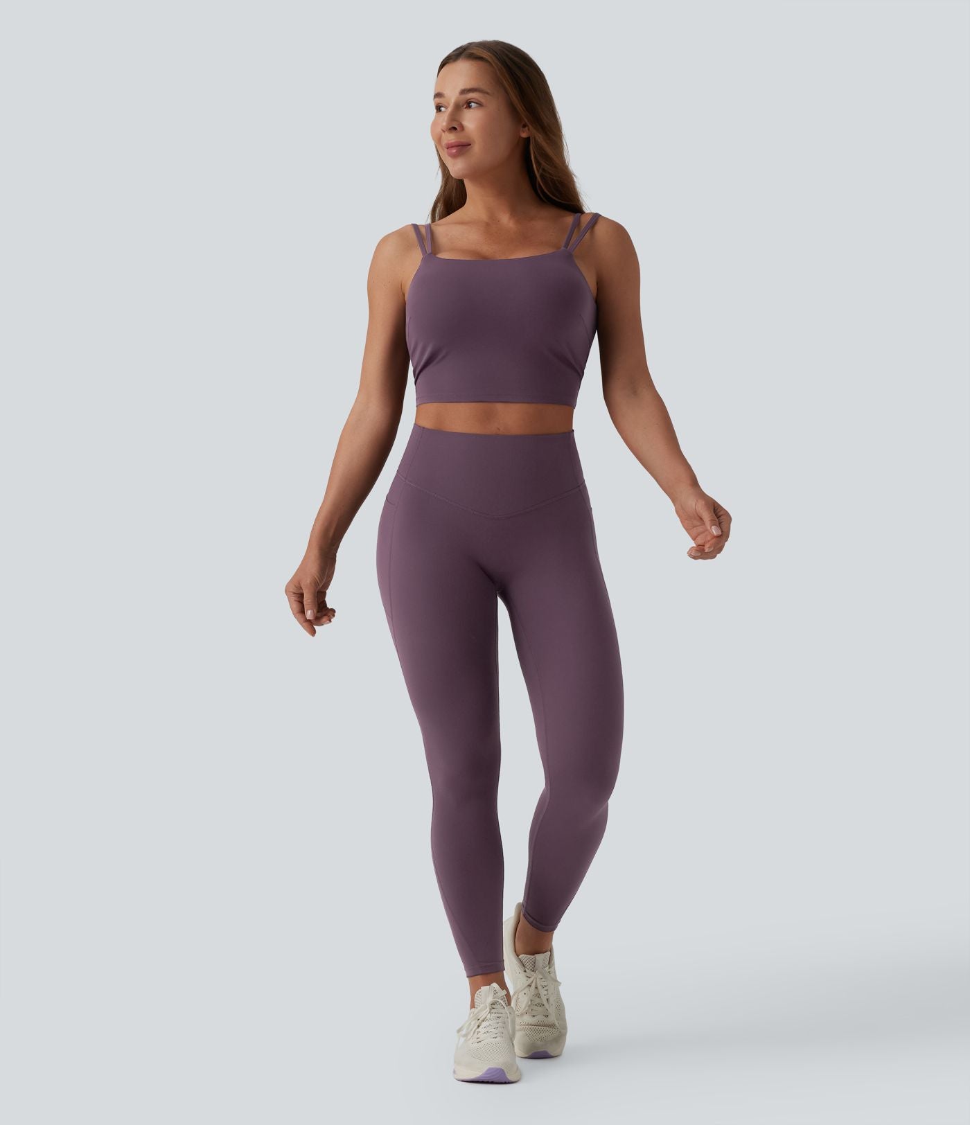 Débardeur de yoga cropped Halara UltraSculpt™ à doubles bretelles dos torsadé ouvert avec soutien-gorge intégré – Bonnets E-G