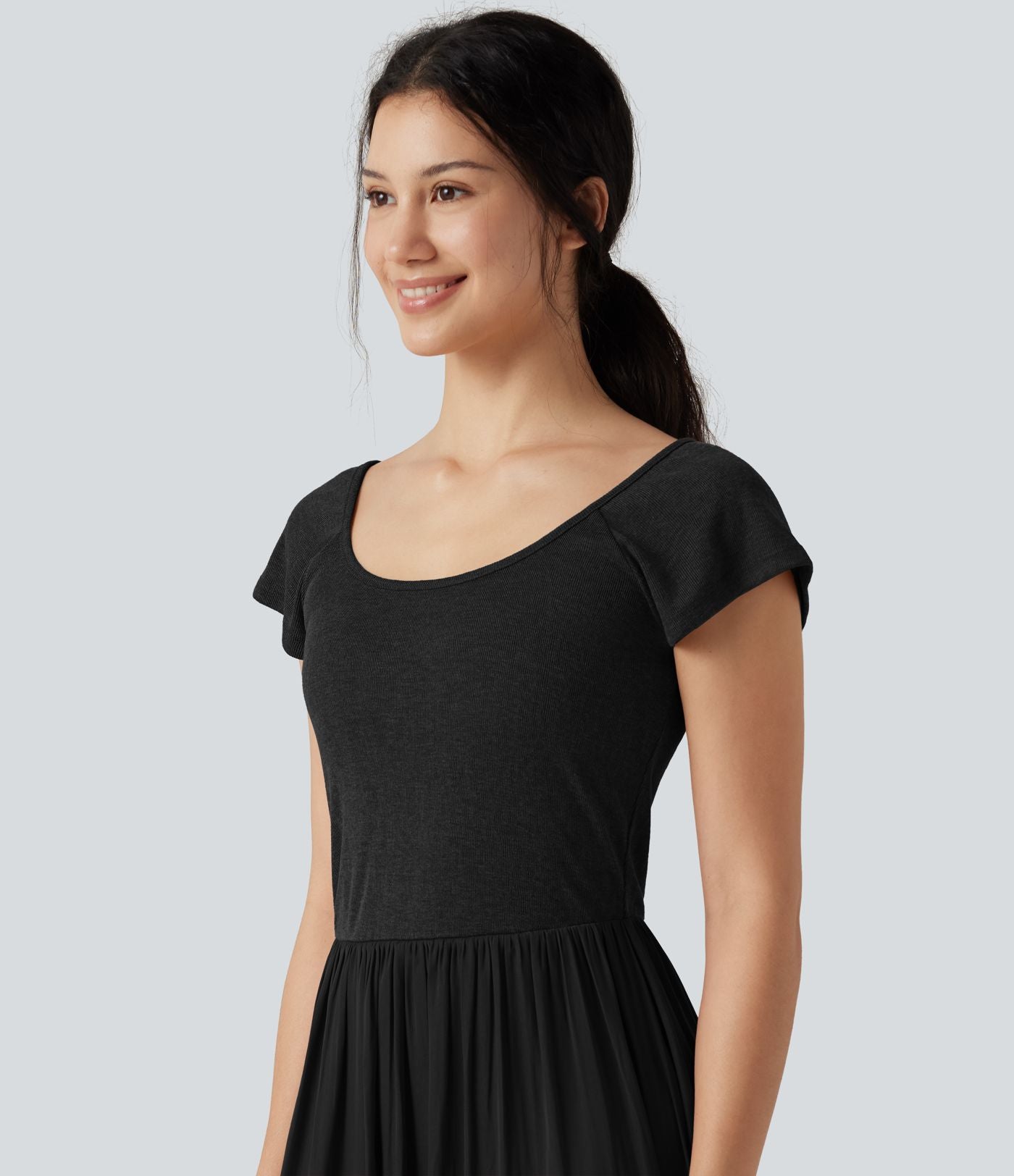 Robe maxi casual fluide col U manches courtes