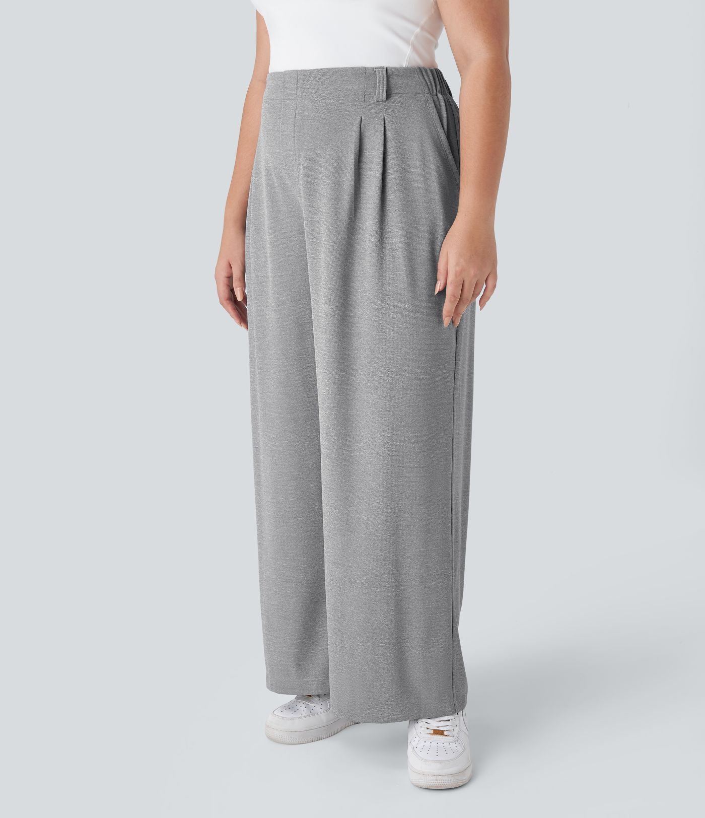 Halara Flex™ Pantalon tailleur Grande taille à Taille Haute, Poches Latérales Plissées, Jambes Larges, en Tissu Gaufré