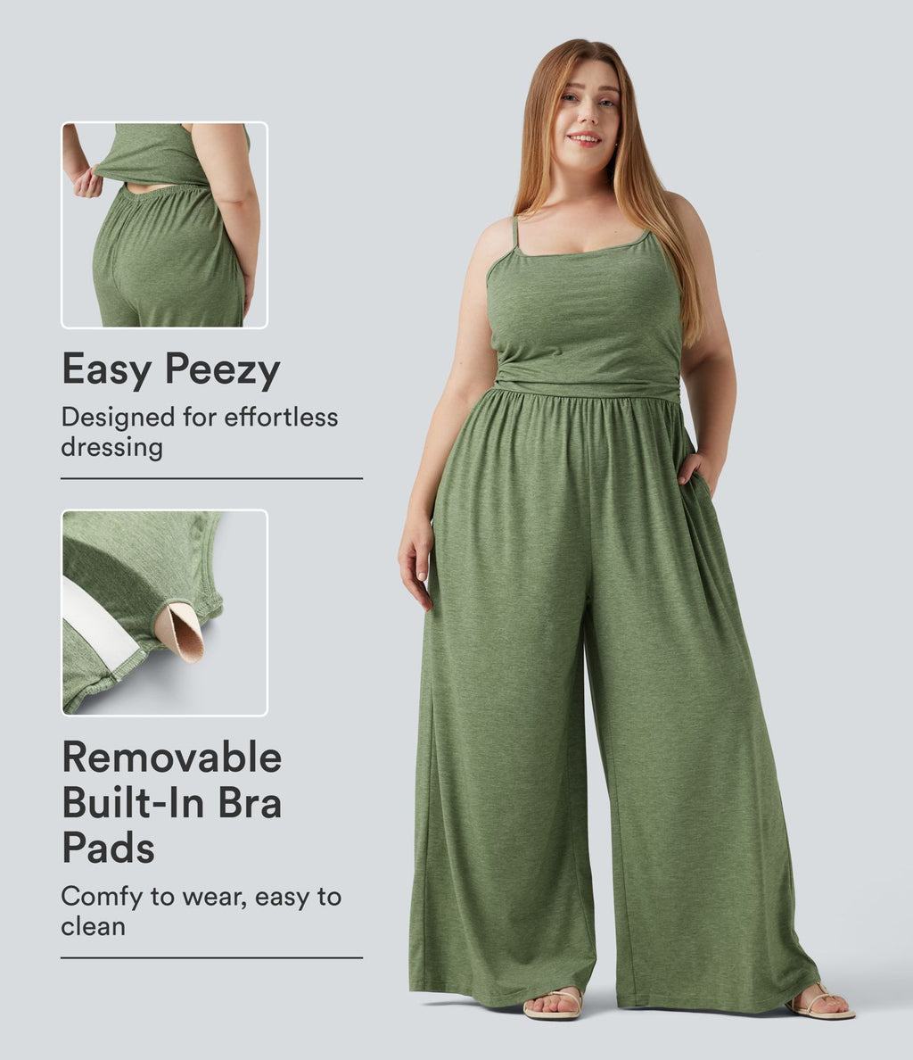 Combinaison grande taille chinée à jambes larges avec détails froncés, poches, coussinets amovibles et accès facile Easy Peasy