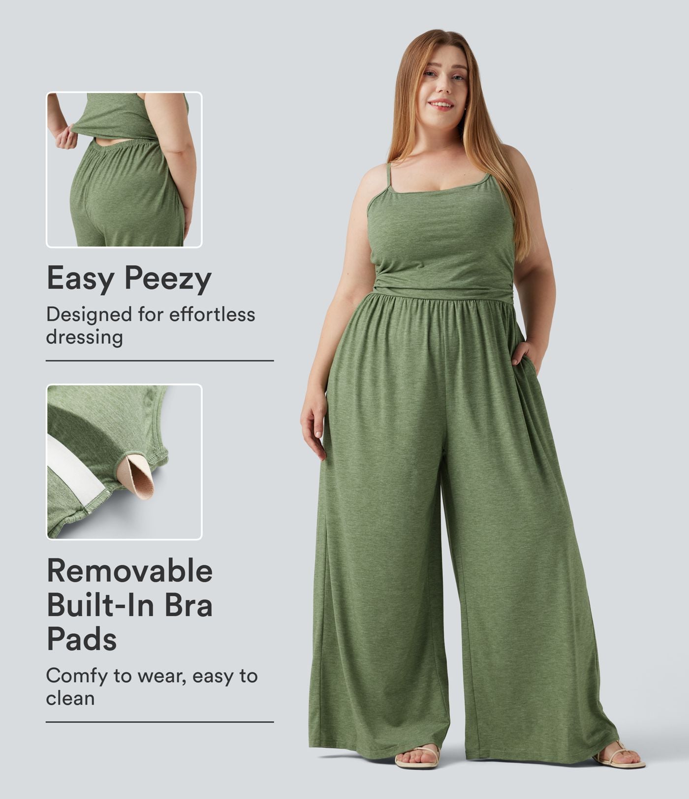 Combinaison grande taille chinée à jambes larges avec détails froncés, poches, coussinets amovibles et accès facile Easy Peasy
