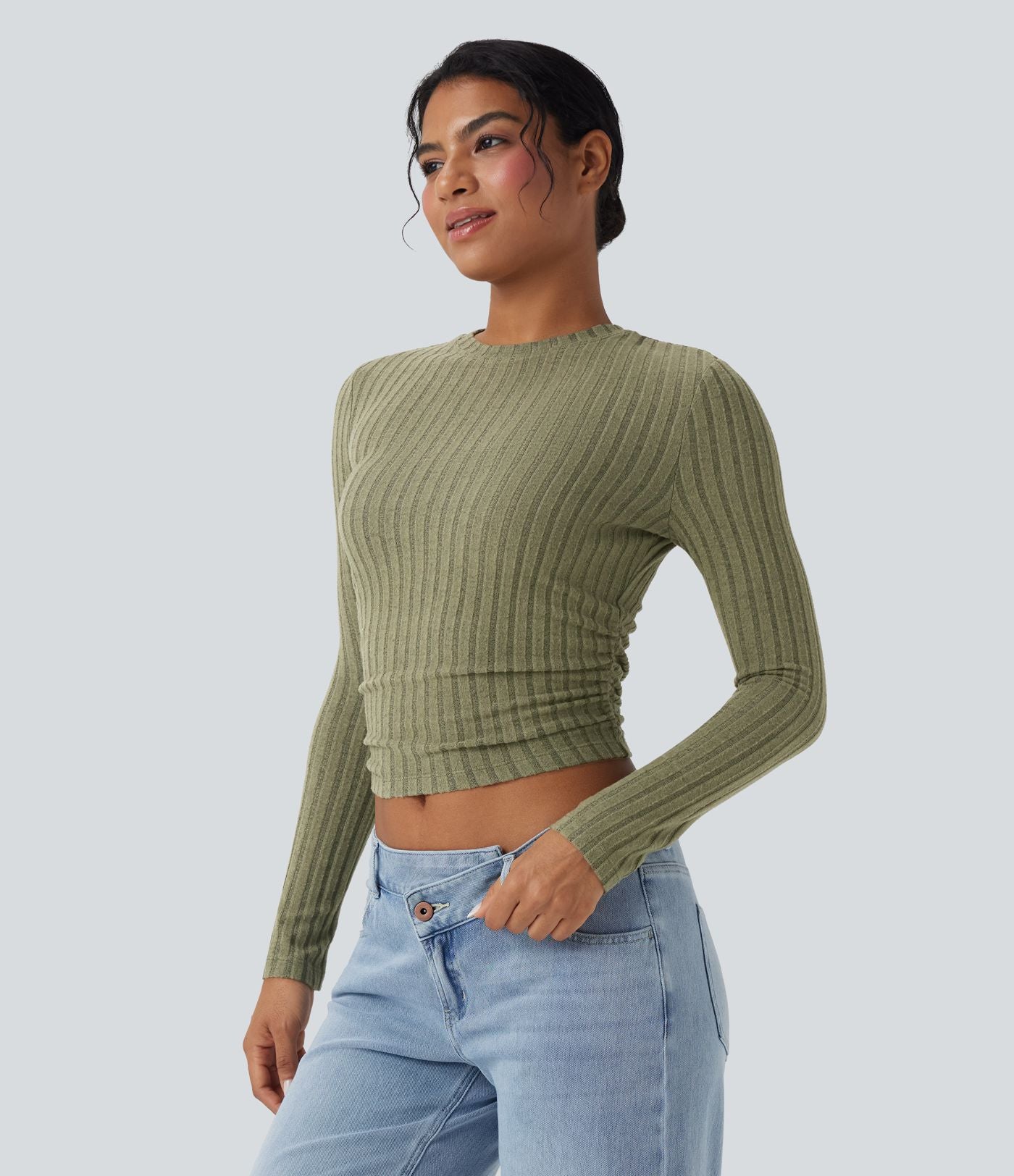 Haut casual crop tricot côtelé manches longues