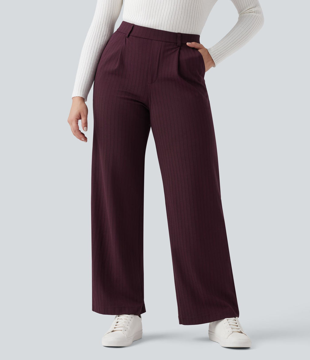Pantalon Halara Flex™ tailleur droit taille haute rayé effet frais InstantCool avec poches