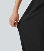 Pantalon tailleur Halara Flex™ à taille mi-haute, coupe droite et froncée, avec poches