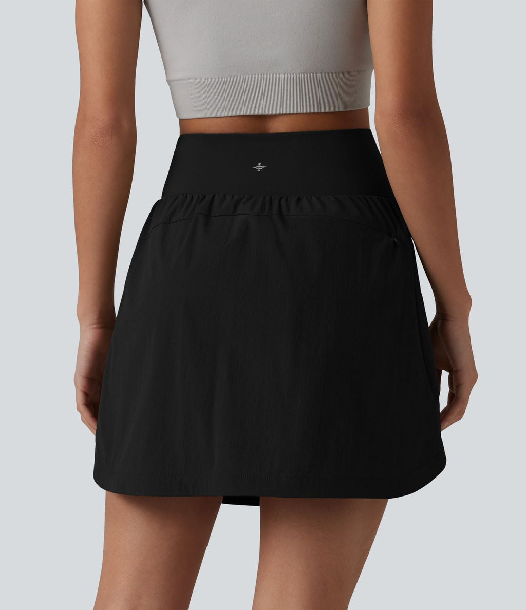 Jupe-short mini 2-en-1 taille haute ourlet arrondi avec poches pour la randonnée