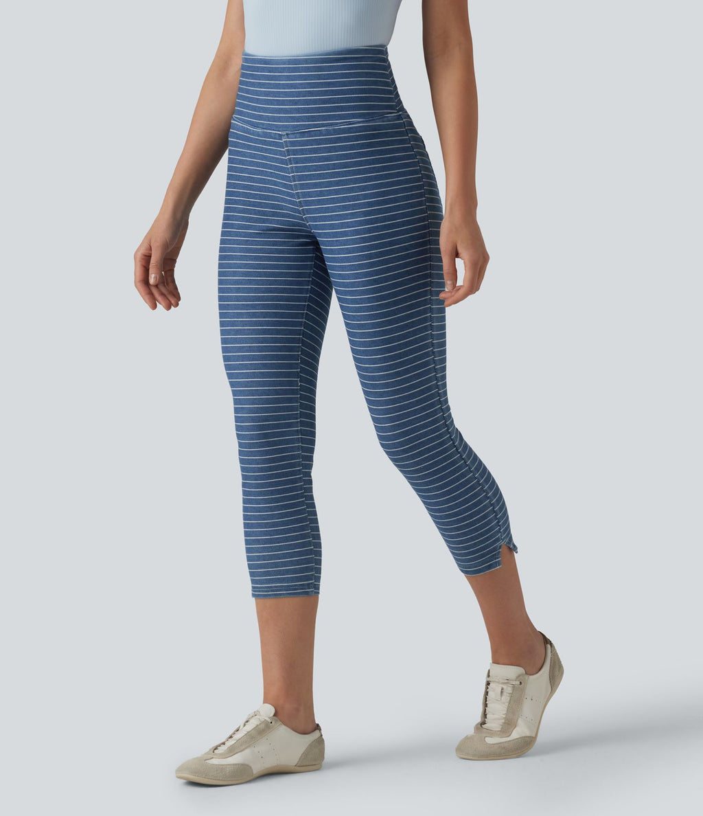 Halara Flex™ Jeggings capri décontracté à rayures fendues taille haute ventre plat avec poches