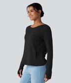 Sweat-shirt décontracté SpacerTek™ dos nu, manches longues avec trous pour les pouces, avec poches