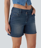 Short asymétrique en jean délavé Halara Flex™ taille basse à poches multiples