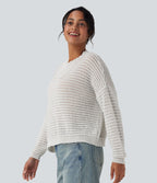 Pull décontracté col rond épaules tombantes coupe décontractée