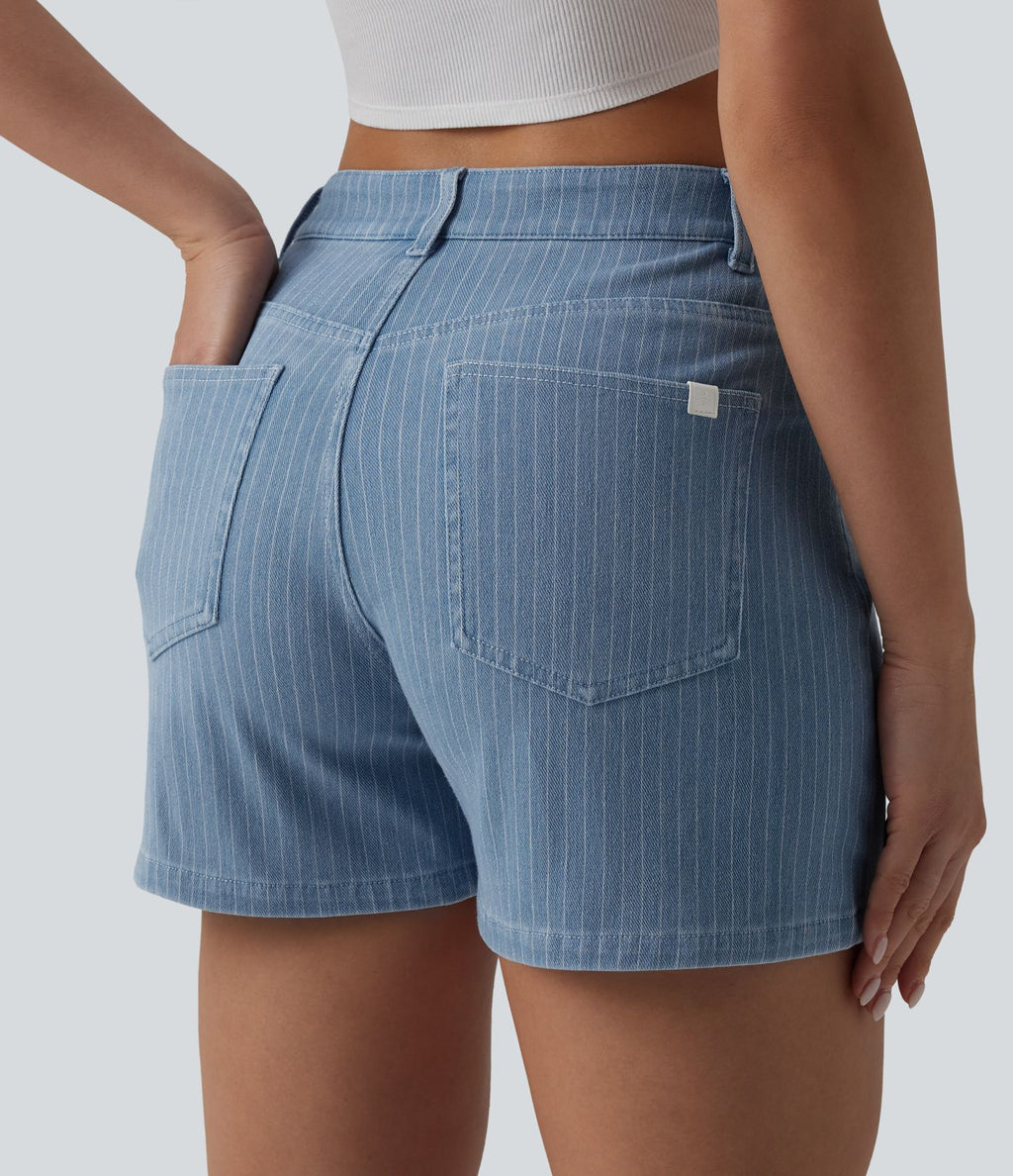 Short denim décontracté Halara Flex™ rayé taille mi-haute 10 cm avec poches