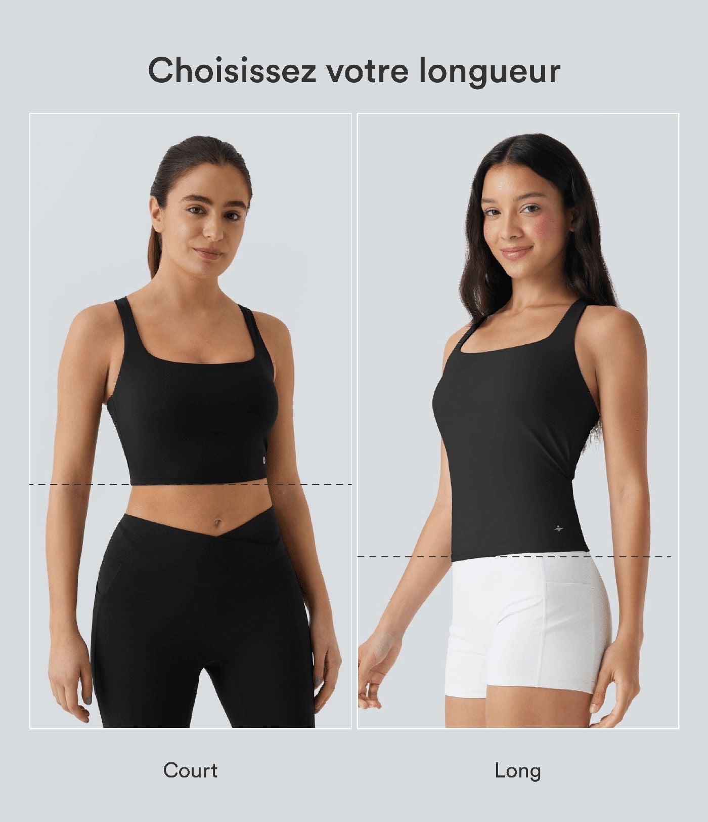 Débardeur de course crop top dos nu col carré bretelles croisées Softlyzero™ Airy Cool Touch - longueur rallongée - UPF50+