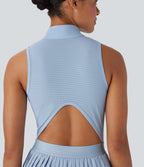 Robe de tennis courte 2-en-1 sans manches ajourée plissée à séchage rapide Breezeful™ avec poches latérales