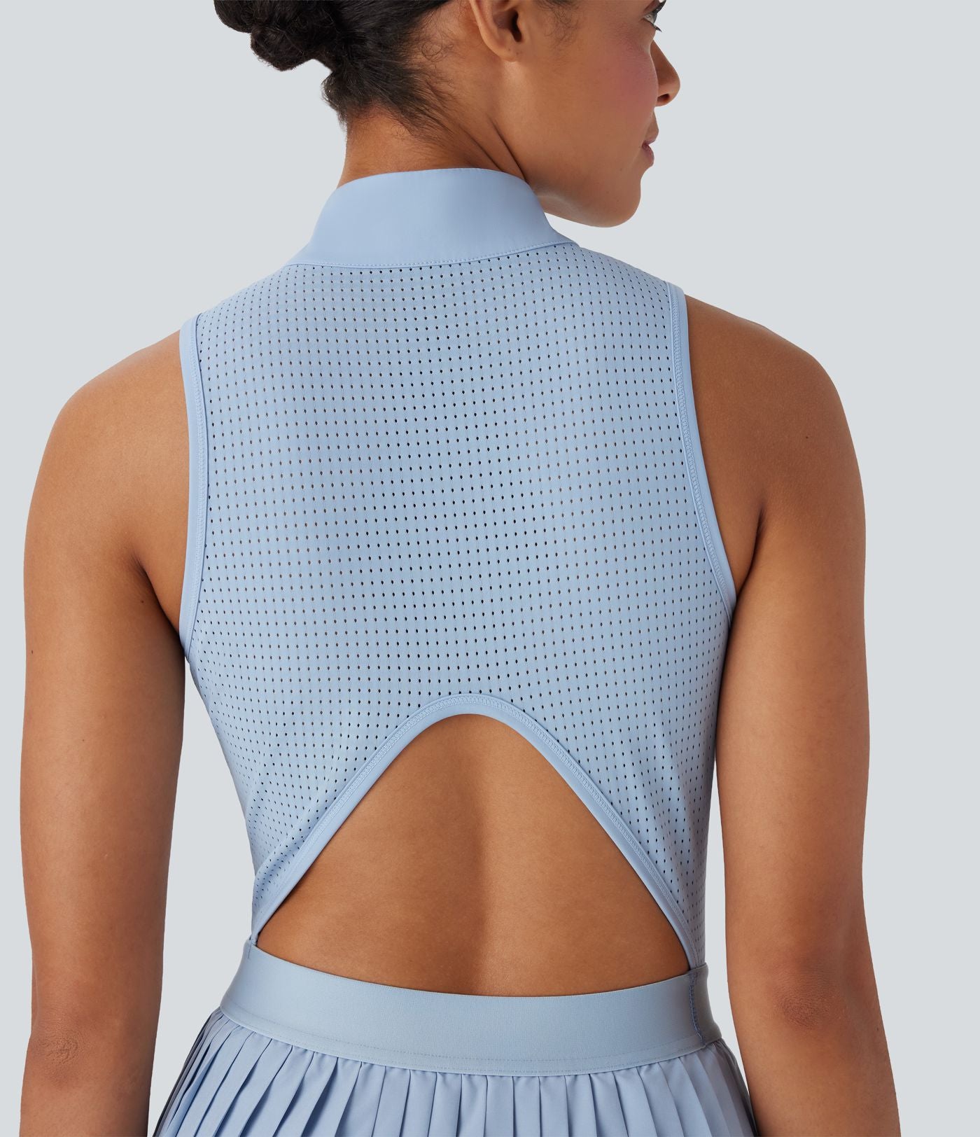 Robe de tennis courte 2-en-1 sans manches ajourée plissée à séchage rapide Breezeful™ avec poches latérales
