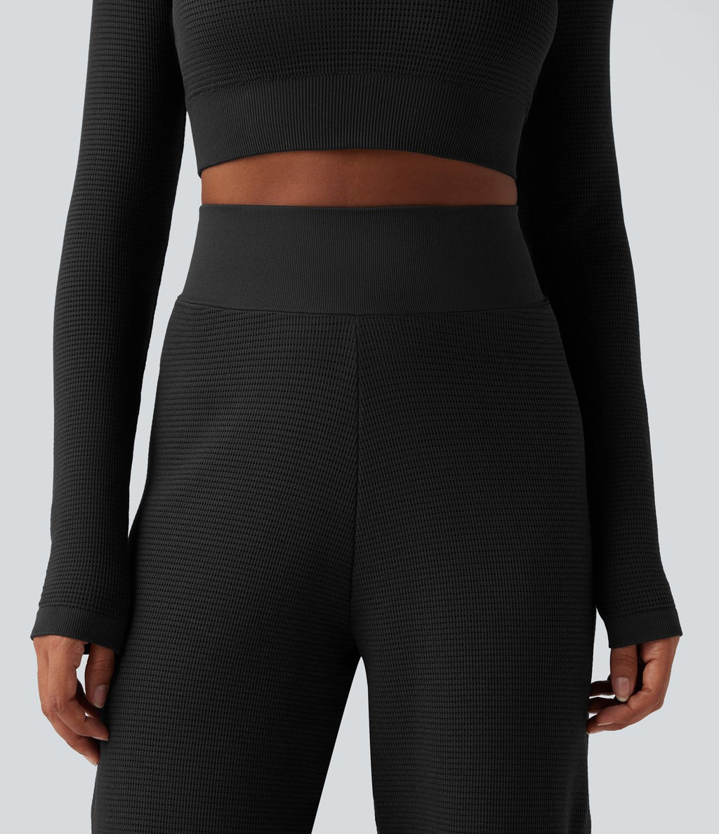Pantalon de yoga taille haute coupe droite en maille gaufrée sans couture Seamless Flow