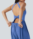 Combinaison sarouel décontractée dos nu torsadé avec brassière intégrée et poches - Édition Easy Peasy