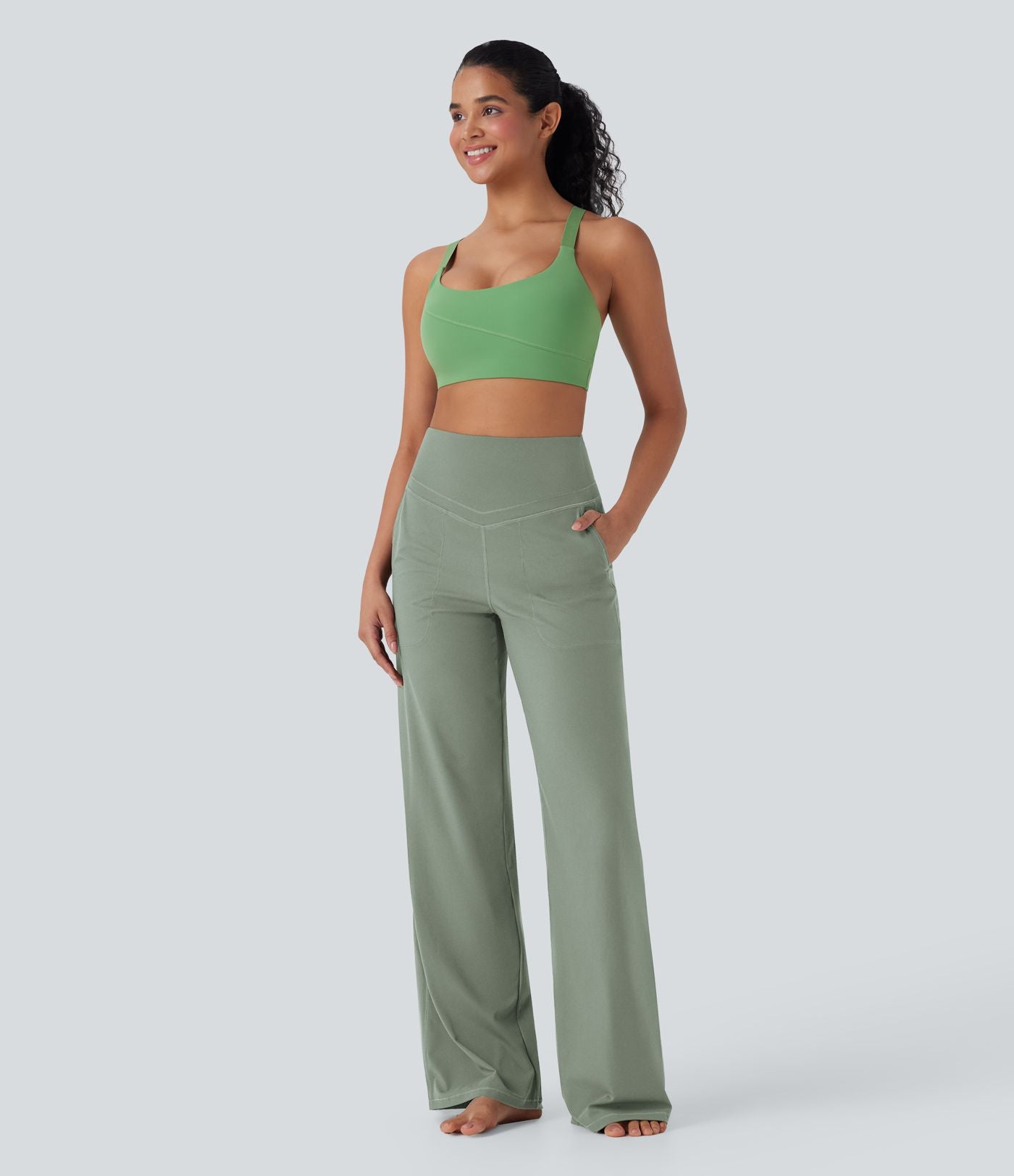 Pantalon de yoga droit gainant taille haute avec poches Halara UltraSculpt™
