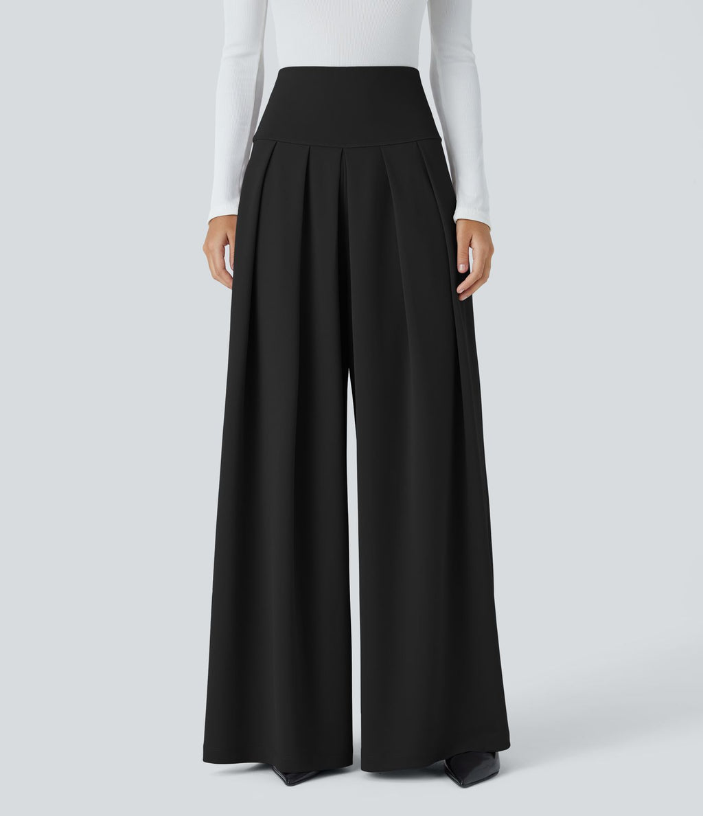 Halara Flex™ Pantalon Tailleur en crêpe taille très haute, plissé, jambes larges avec poches latérales