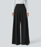 Halara Flex™ Pantalon Tailleur en crêpe taille très haute, plissé, jambes larges avec poches latérales